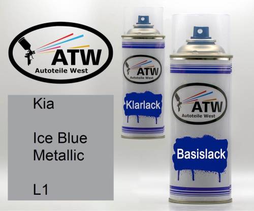 Kia, Ice Blue Metallic, L1: 400ml Sprühdose + 400ml Klarlack - Set, von ATW Autoteile West.